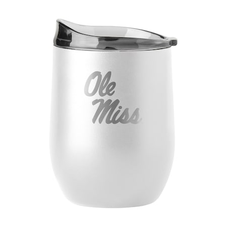Logo Brands Ole Miss 16oz White Etch Powder Coat Curved Bev 176-S16PB-WHT-9